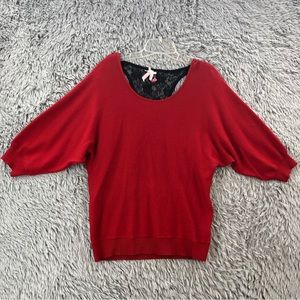 Derek Heart Sweater Womens Large Red Soft Sweater Back Lace Detail